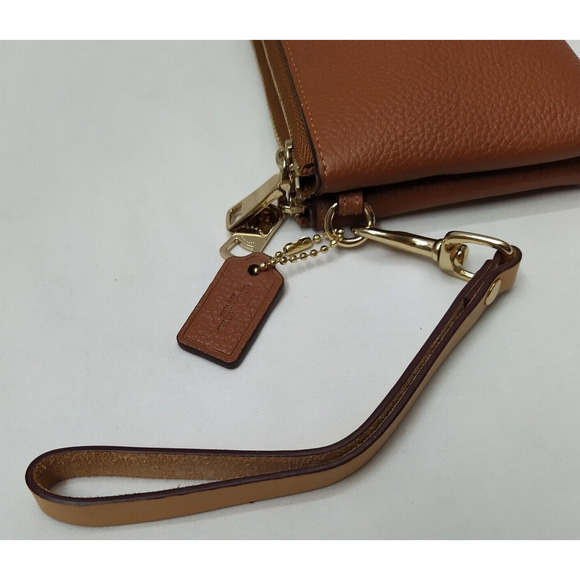 Coach Brown Pebbled Leather Double Zipper Closure Credit Card Wristlet - Wallet - Picture 9 of 13